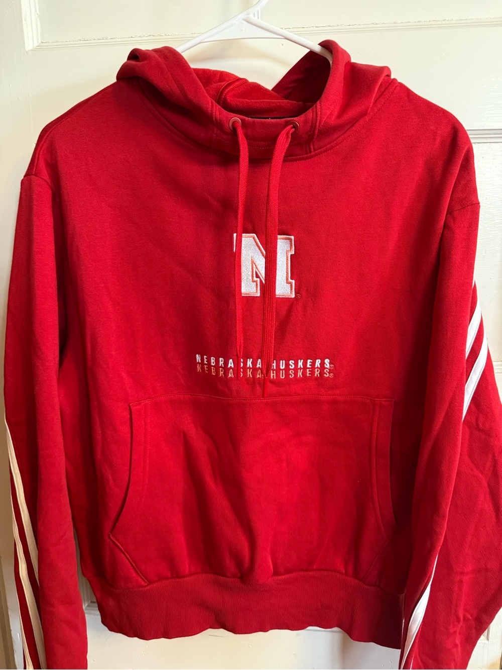 Adidas Huskers Red Crewneck Hoodie with White Stripe Detail